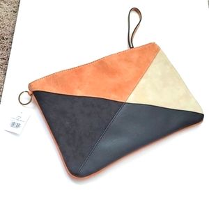Large Color Block Faux Suede & Faux Leather Clutch Purse NWT